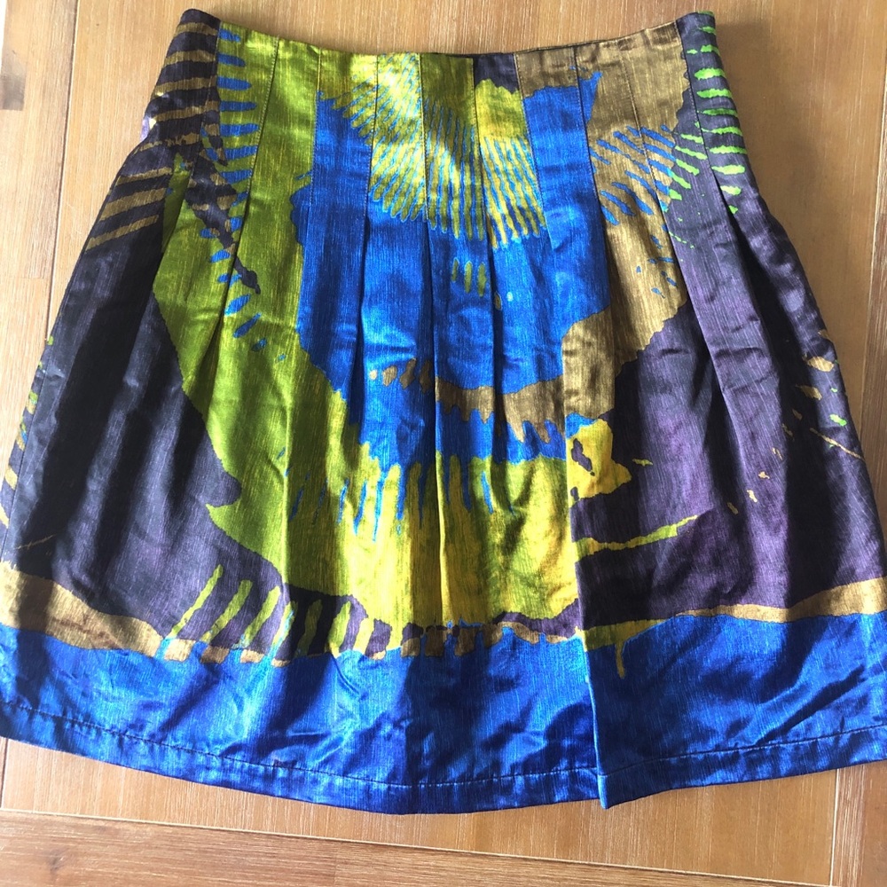 ETRO Skirt Blue Green Knee Length Size 48 12- large Italy Silky Shiny Gorgeous